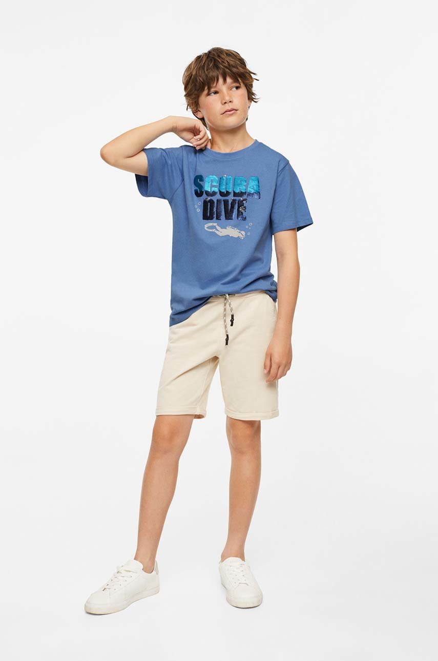 

Детска памучна тениска Mango Kids Lente с апликация, Син