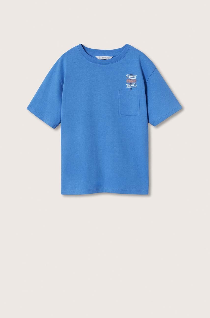 

Детска памучна тениска Mango Kids Sign с принт, Син