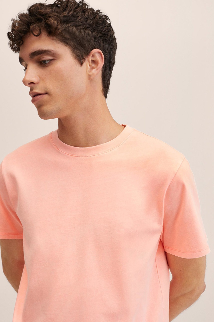 

Детска памучна тениска Mango Kids Basic в оранжево с изчистен дизайн, Оранжев