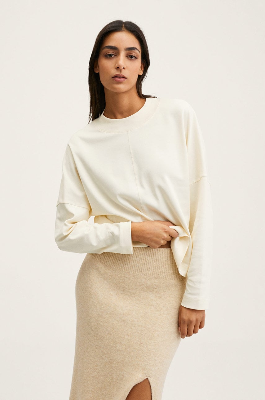 Mango longsleeve din bumbac culoarea alb
