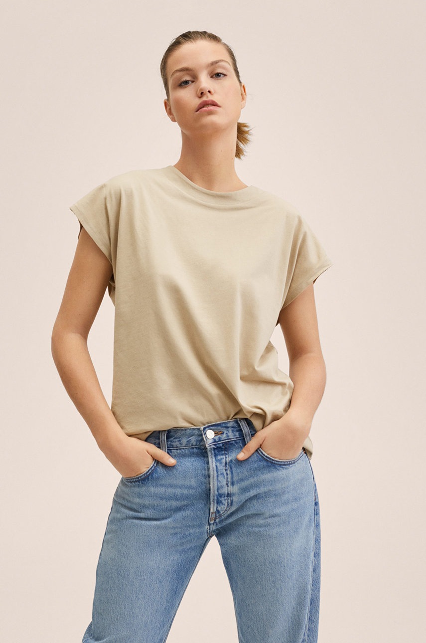 

Памучна тениска Mango в сиво, Сив