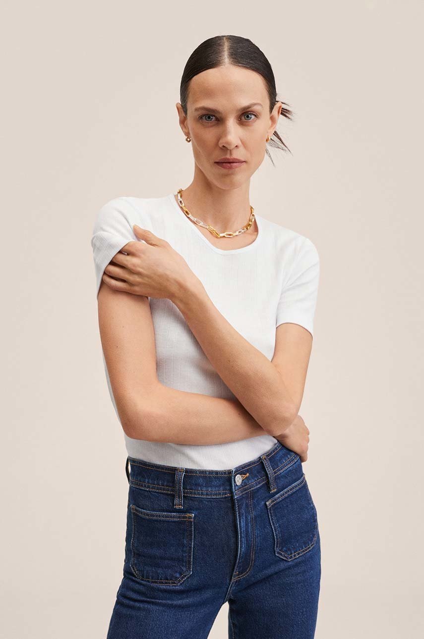 

Памучна тениска Mango Campit в бяло, Бял