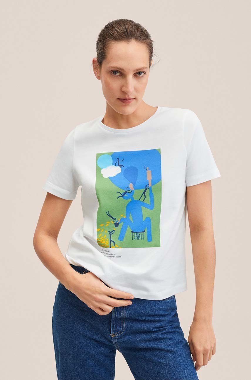 

Памучна тениска Mango Pswoman1 в бяло, Бял