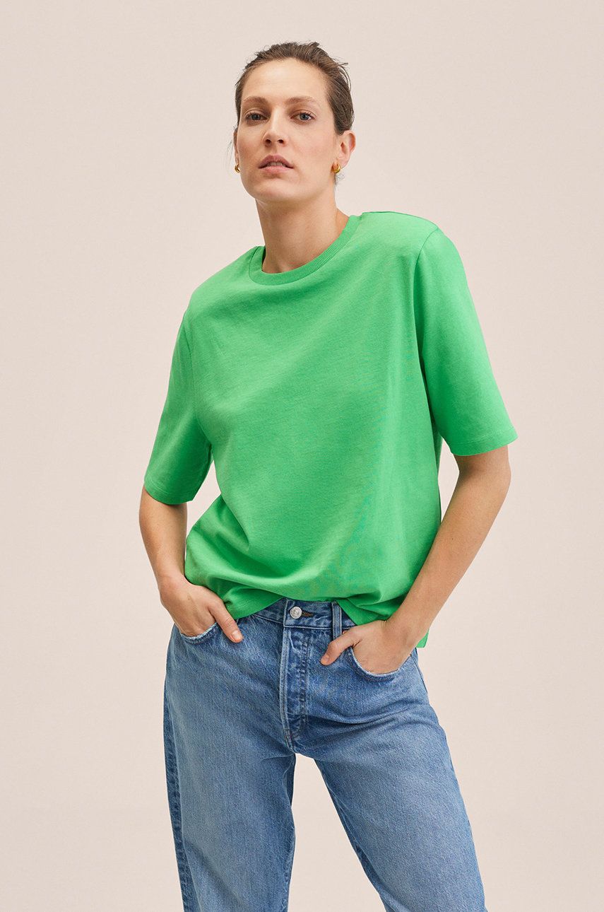 Mango t-shirt bawełniany Hombro kolor zielony