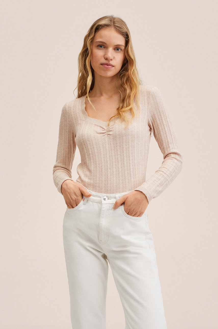 

Блуза с дълги ръкави Mango дамска в бежово, Бежов