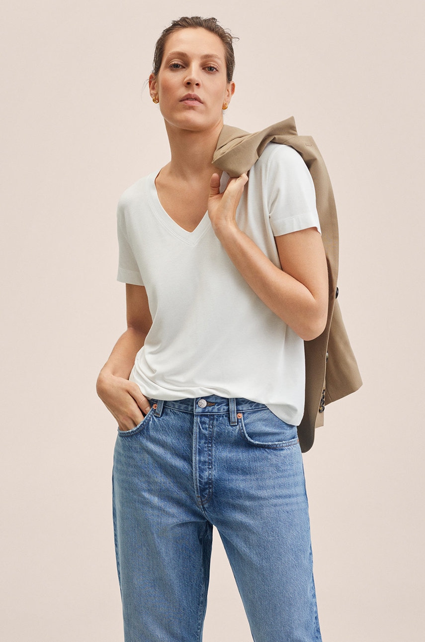 

Тениска Mango дамска в бяло, Бял