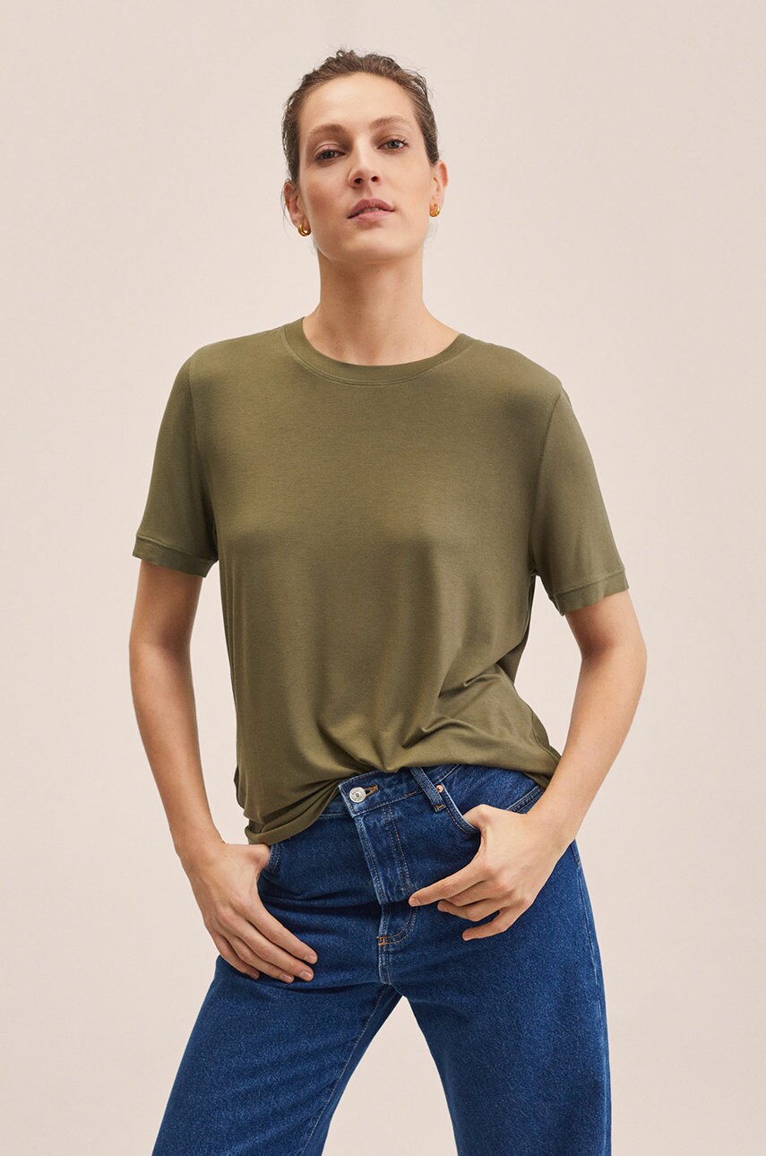 

Тениска Mango дамска в кафяво, Кафяв