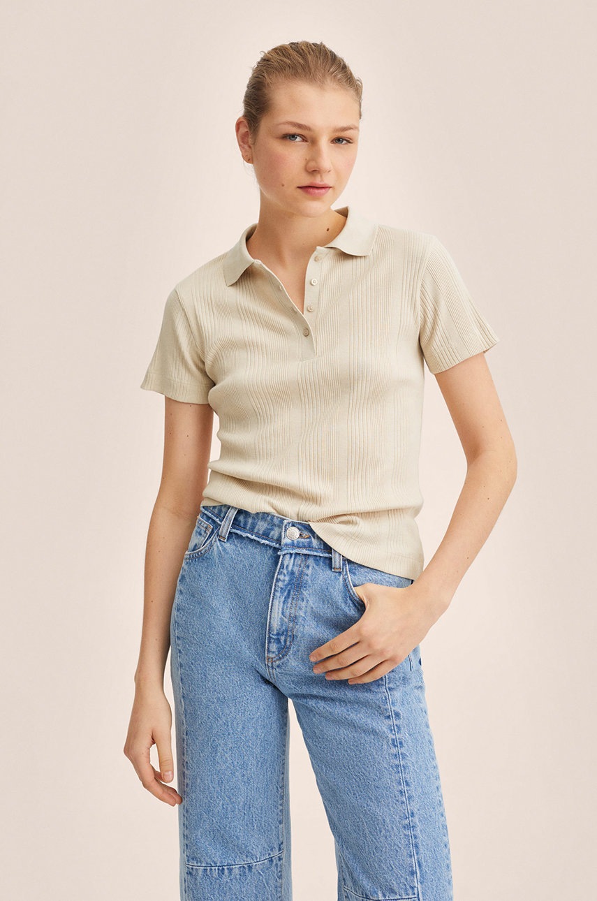 

Тениска Mango Diva1 в бежово с яка тип peter pan, Бежов