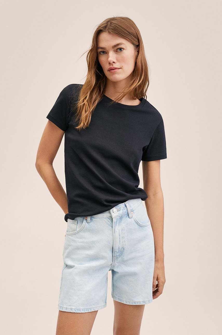 

Памучна тениска Mango Situ2 в черно, Черен