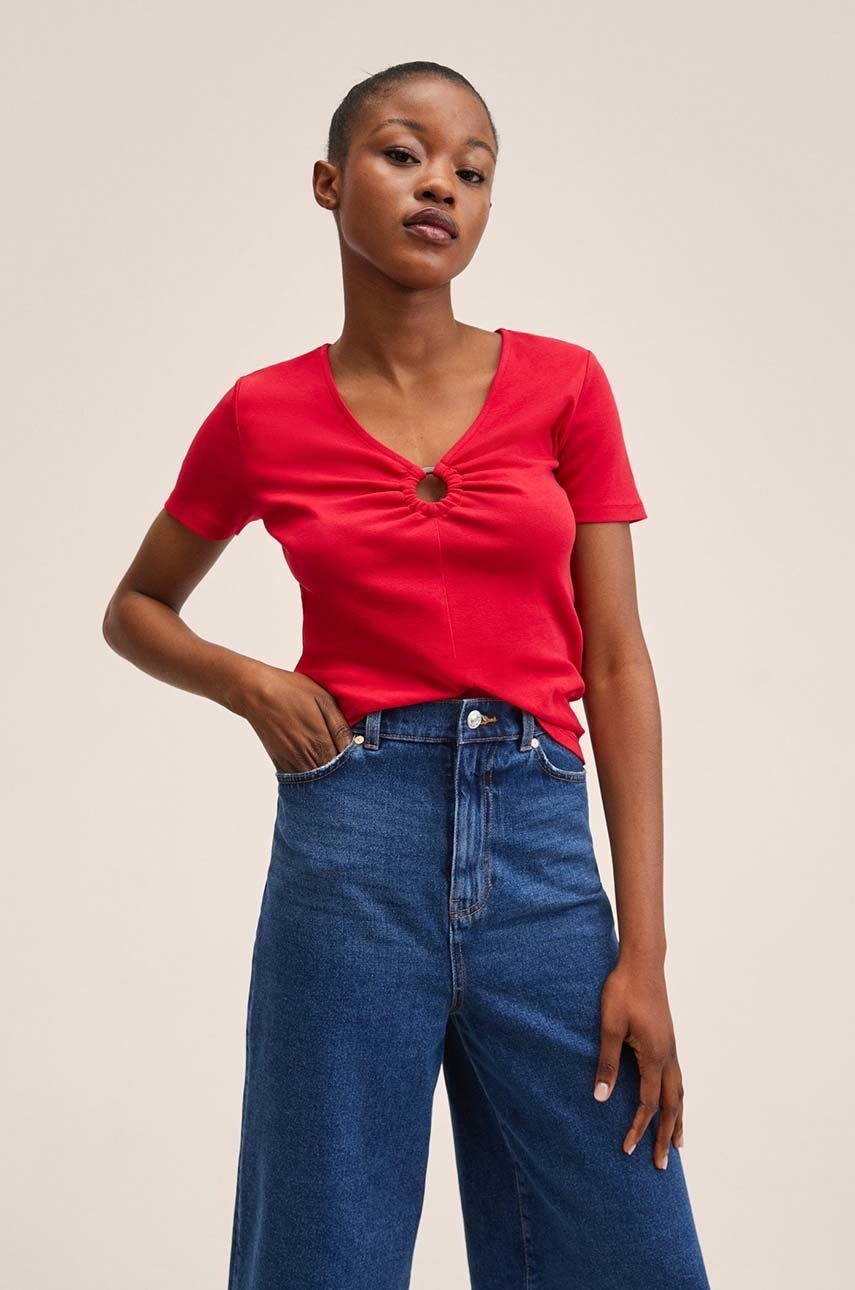 

Памучна тениска Mango Ring в червено, Червен