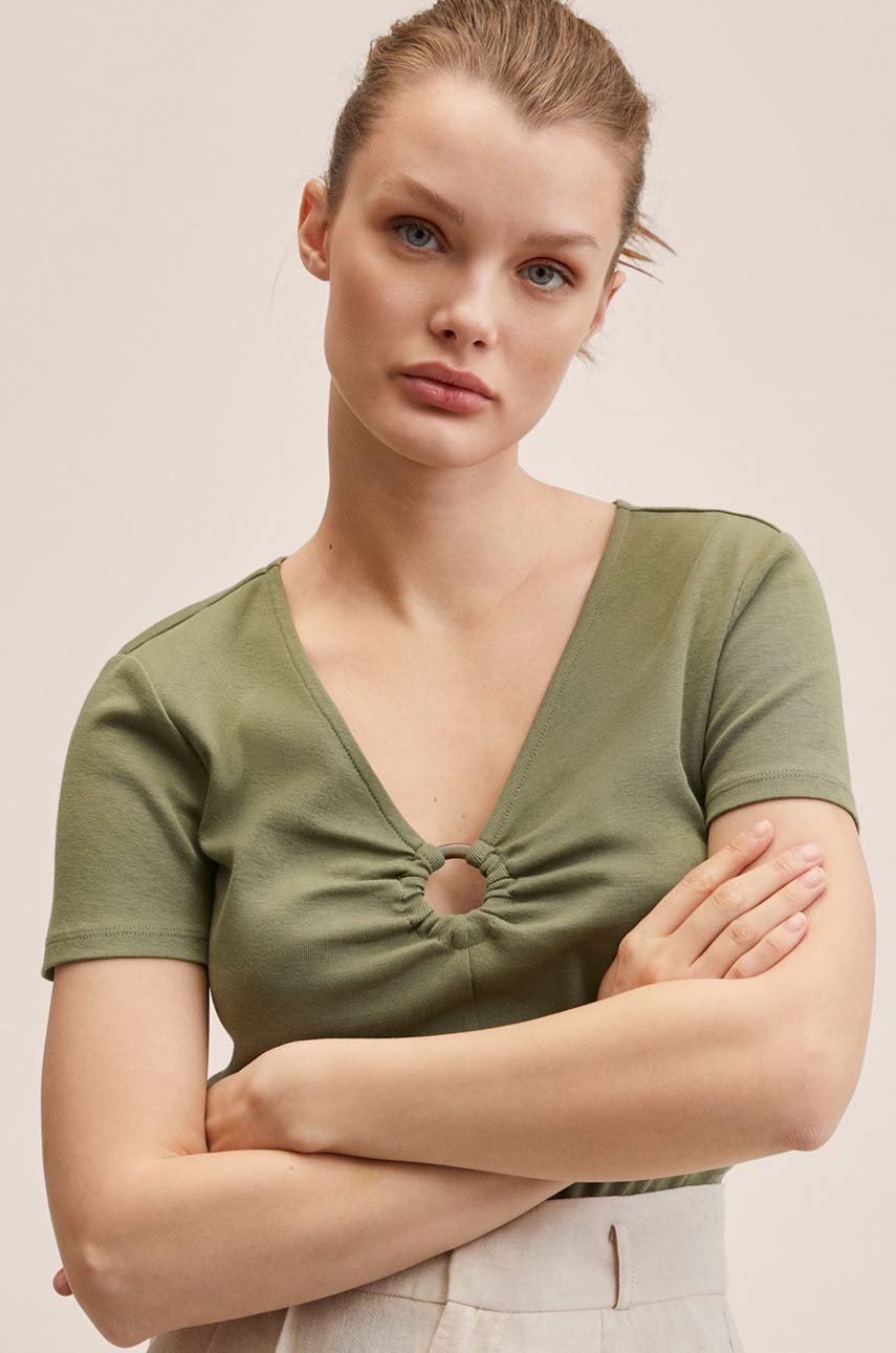 

Памучна тениска Mango Ring в кафяво, Кафяв