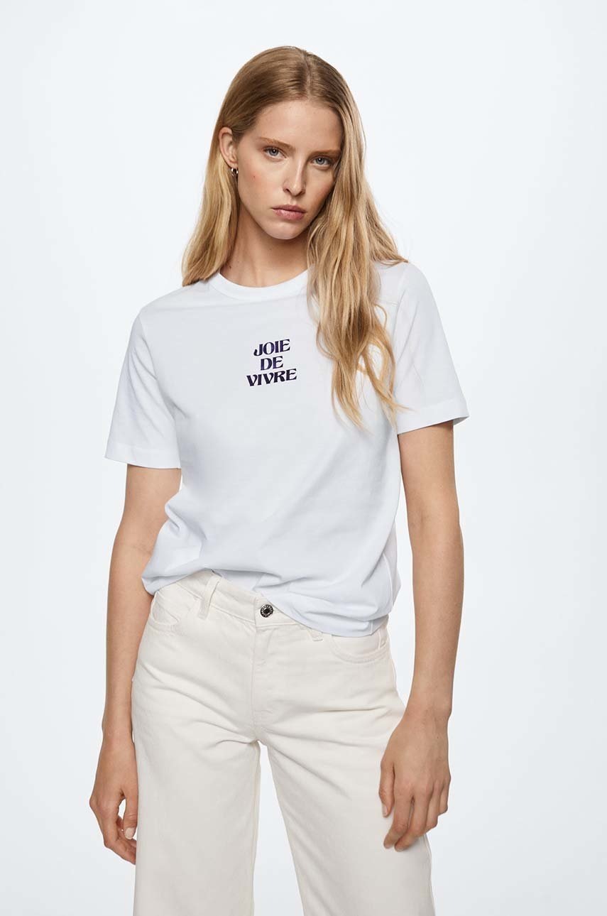 

Памучна тениска Mango Joy в бяло, Бял