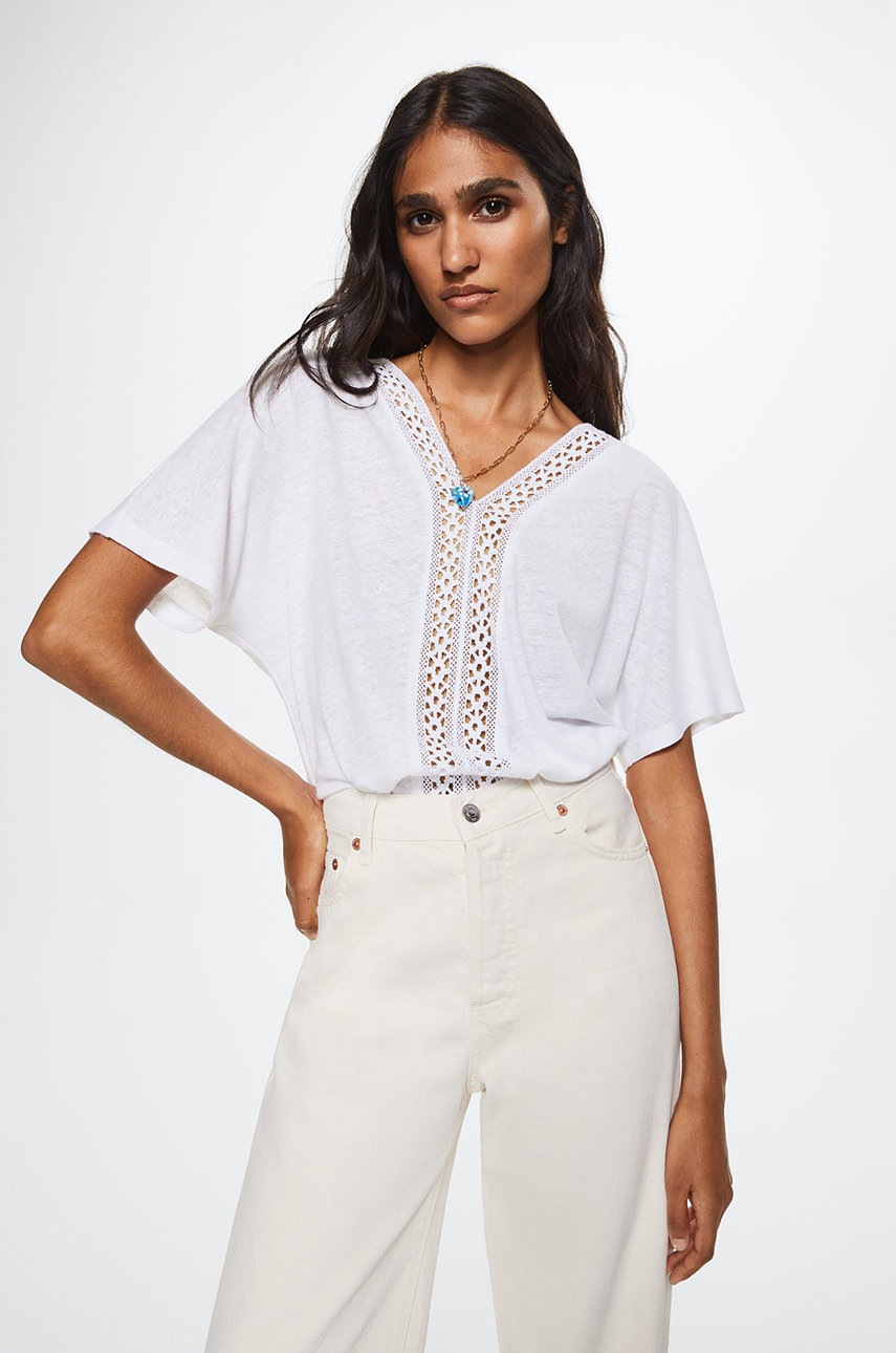 

Тениска Mango Boho в бяло, Бял