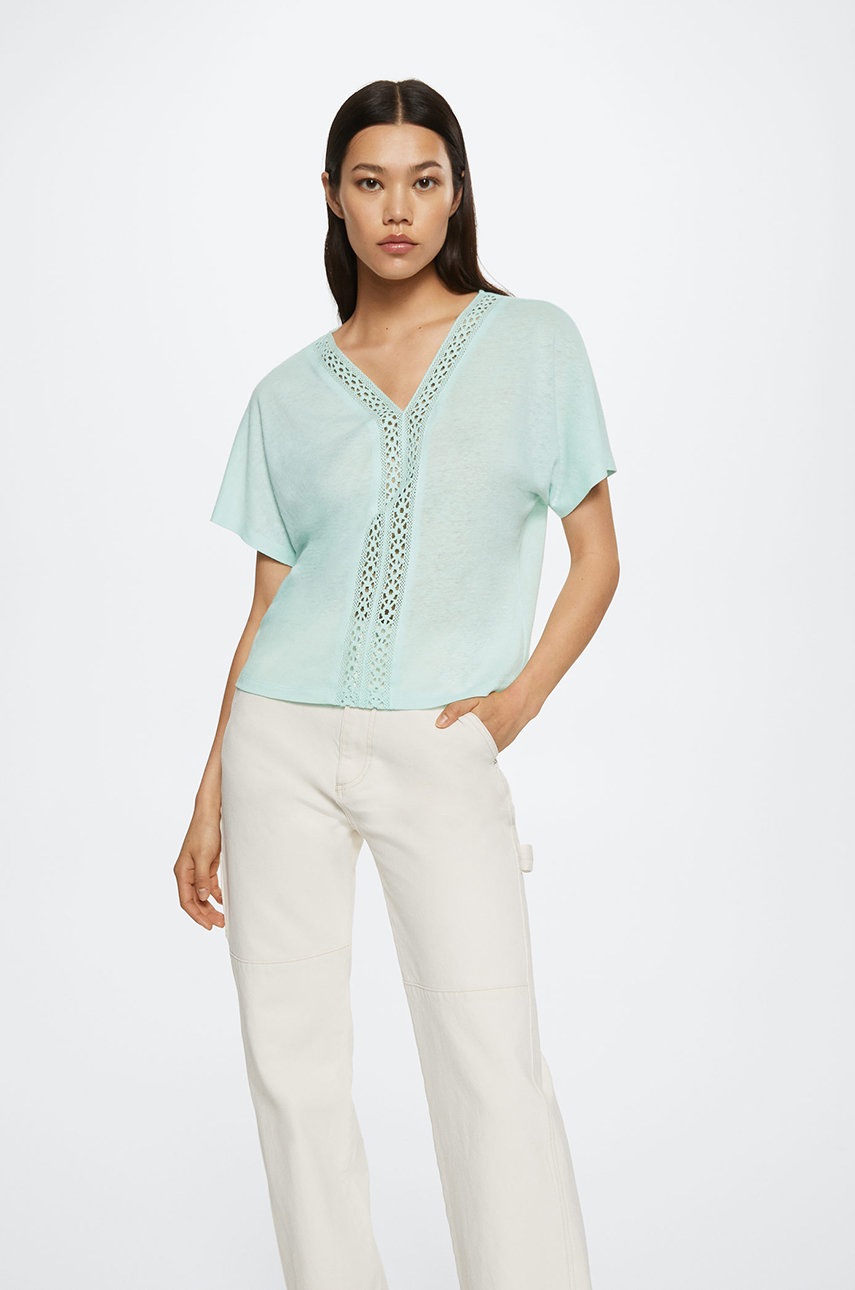

Тениска Mango Boho в тюркоазено, Тюркоазен