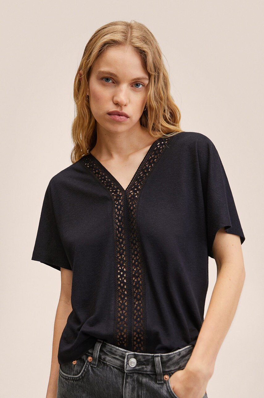 

Тениска Mango Boho в черно, Черен