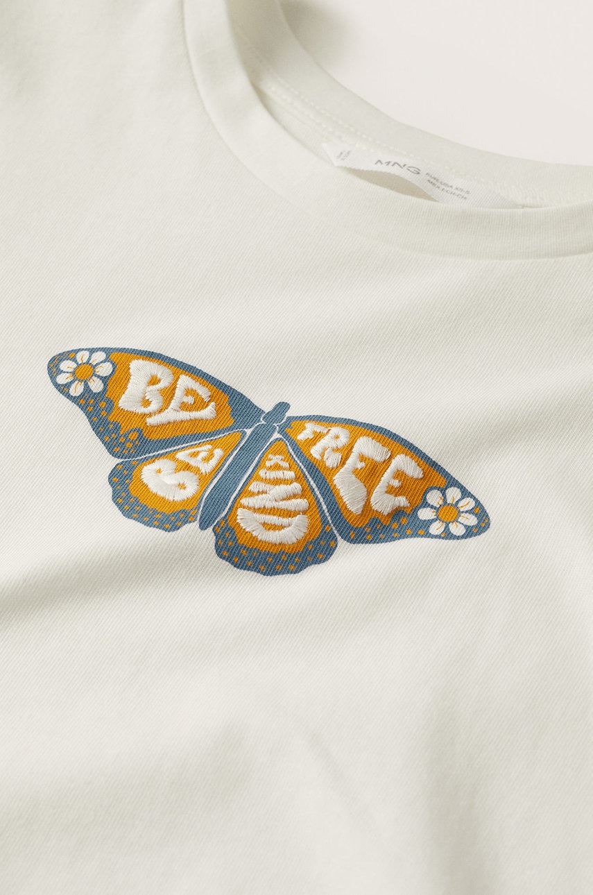 

Детская хлопковая футболка Mango Kids Fly цвет белый