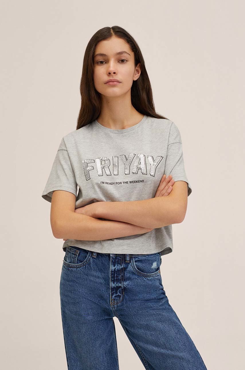 

Детска тениска Mango Kids в сиво, Сив