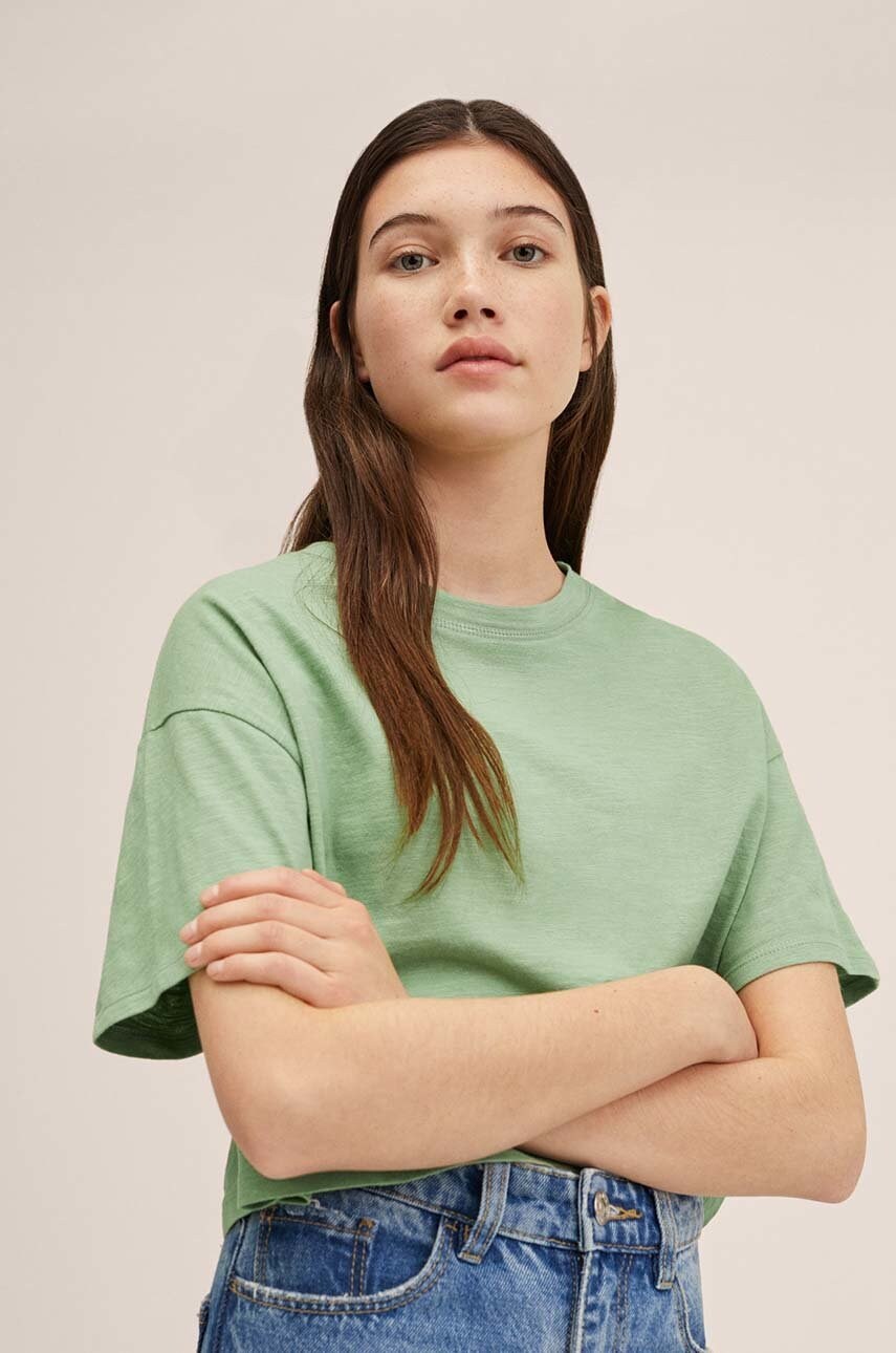 

Детска памучна тениска Mango Kids в зелено, Зелен