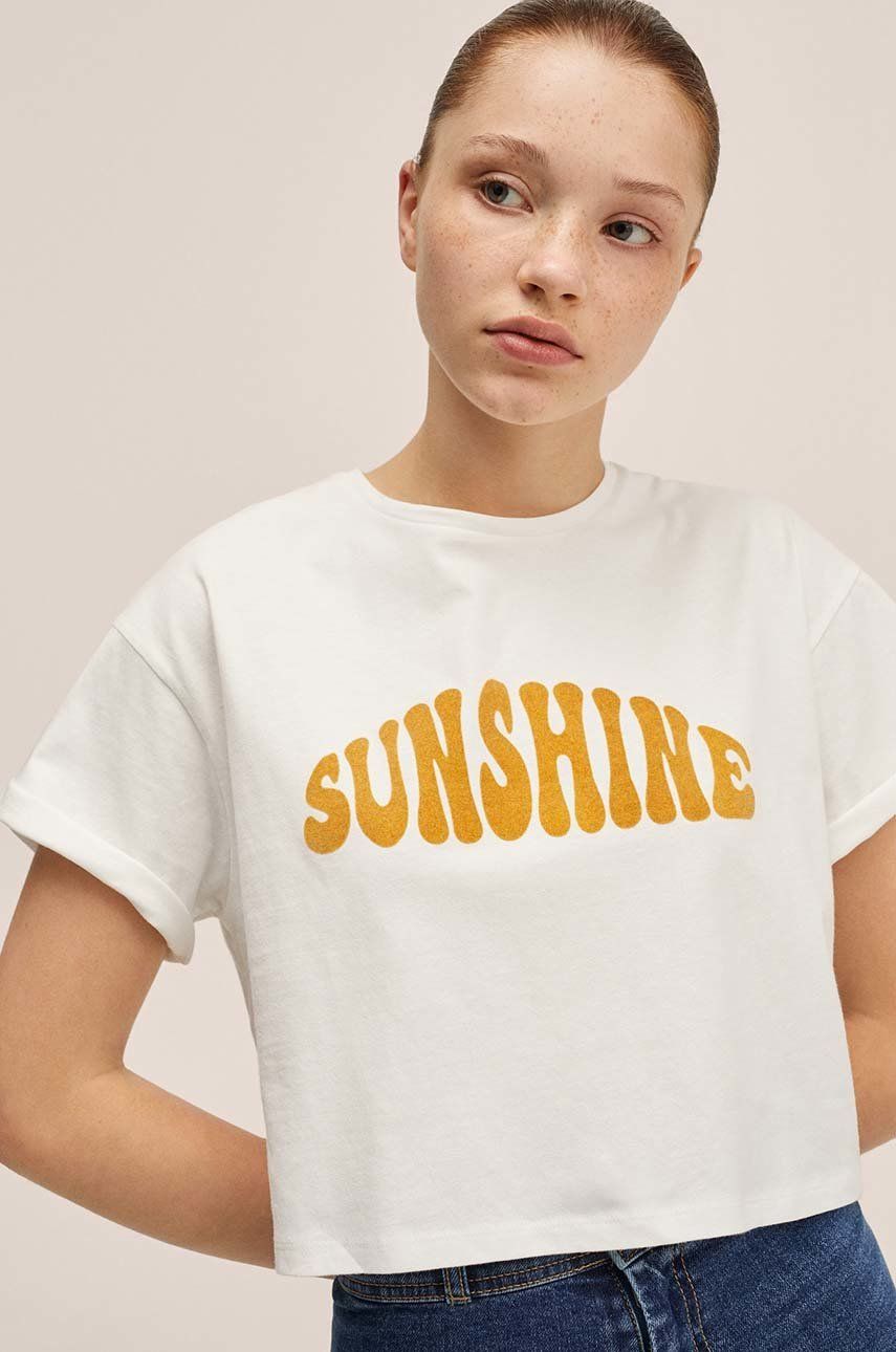 Mango Kids t-shirt bawełniany dziecięcy Sunshine kolor biały