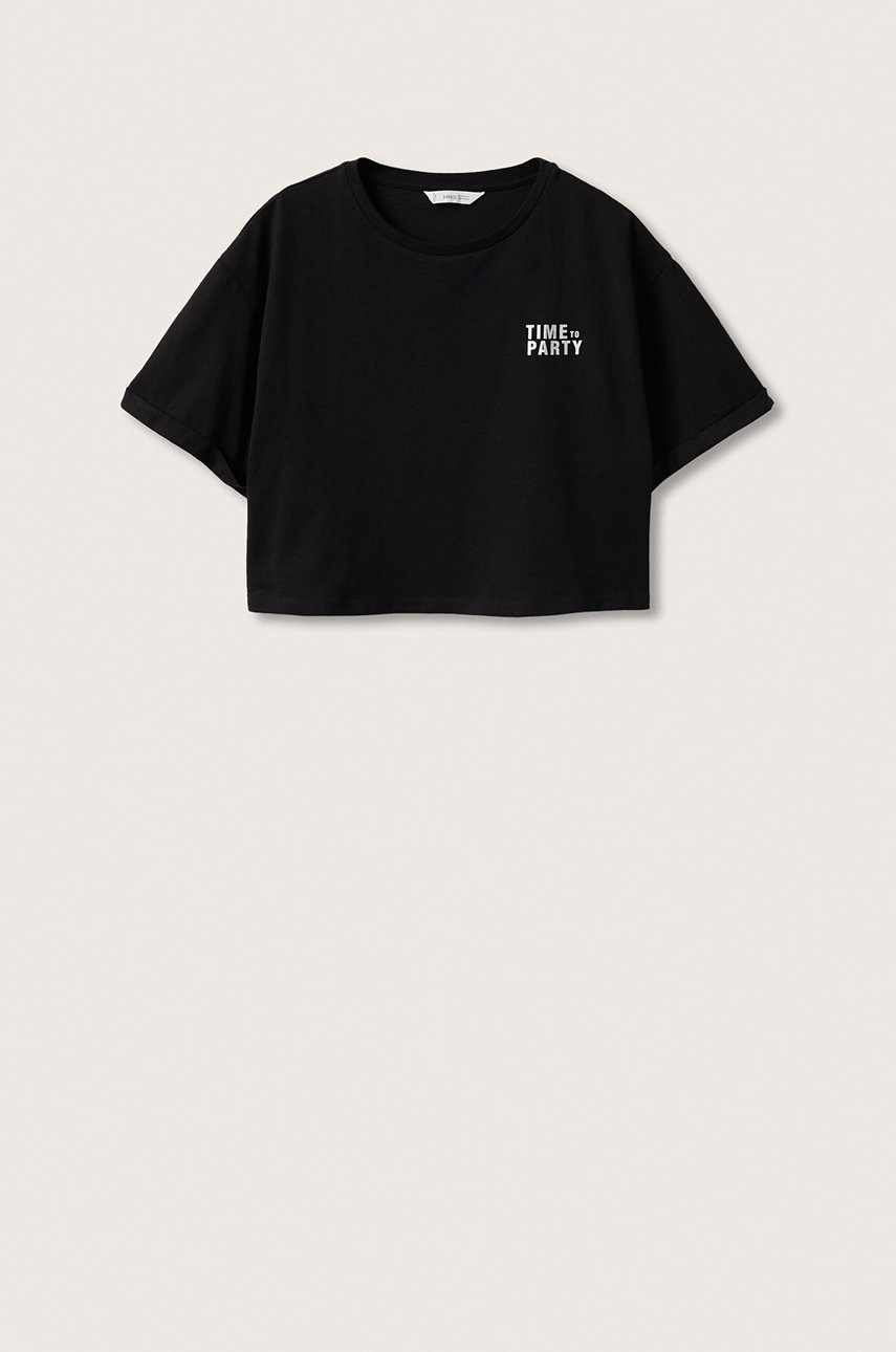 

Детска памучна тениска Mango Kids в черно, Черен
