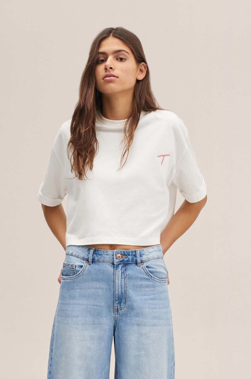 

Памучна тениска Mango Kids в бяло, Бял