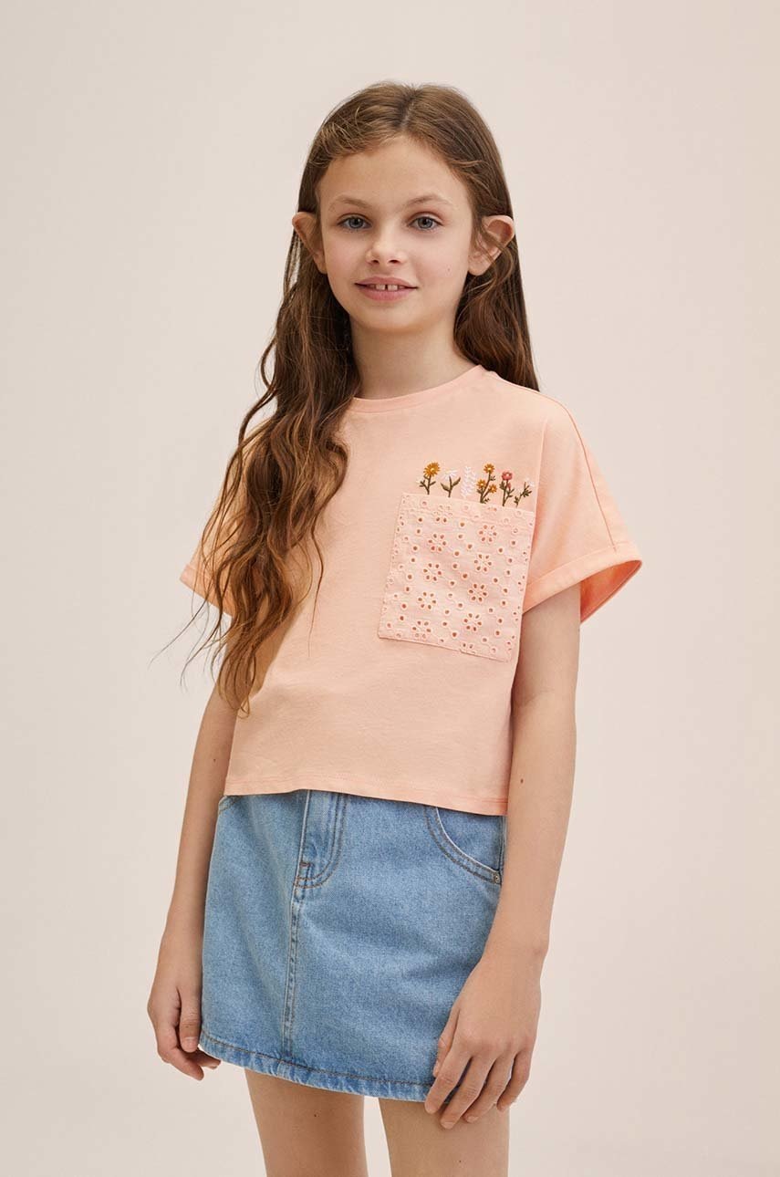 

Детска памучна тениска Mango Kids Garden в оранжево, Оранжев