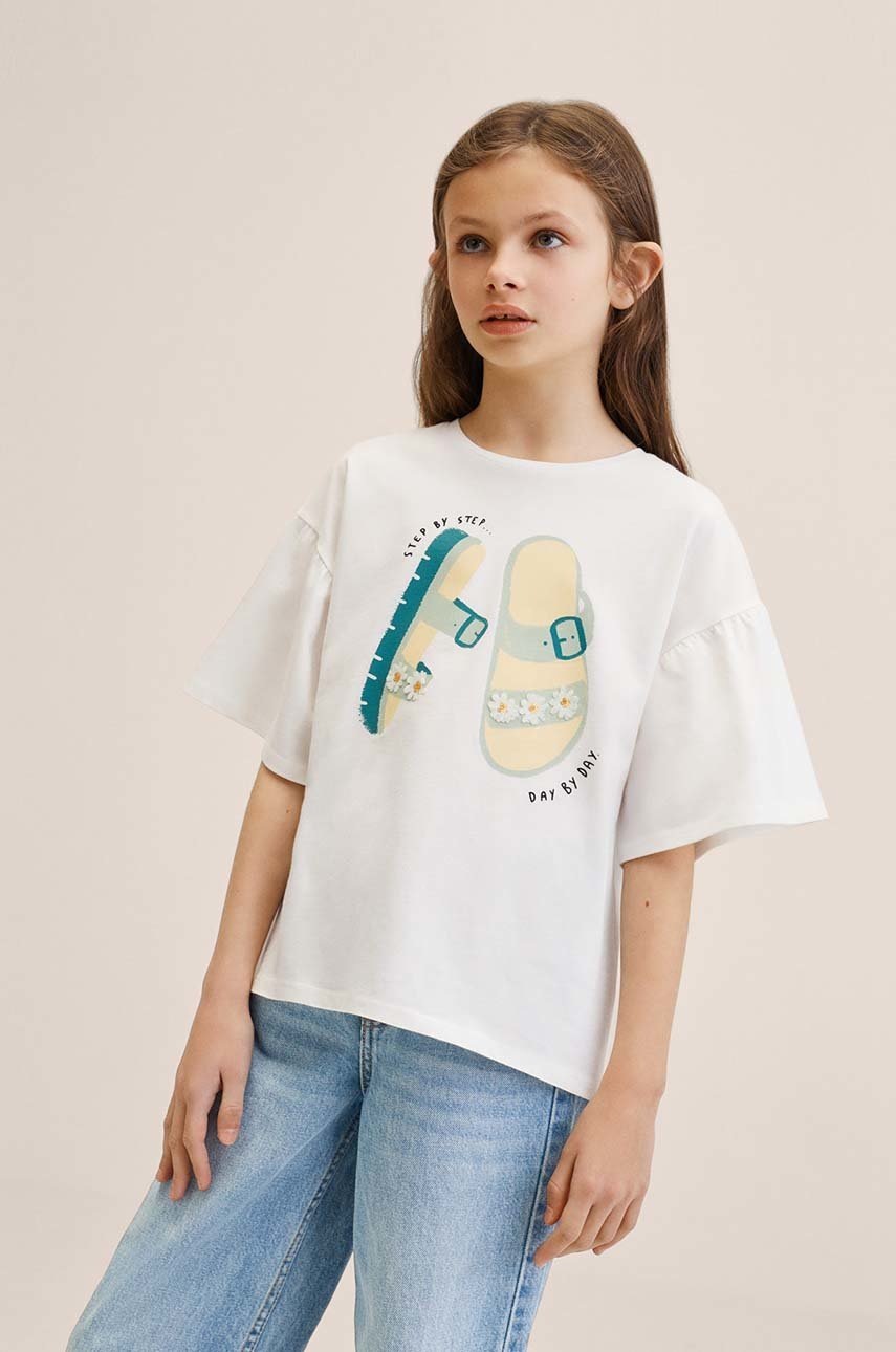 

Детска памучна тениска Mango Kids Sandals в бяло, Бял
