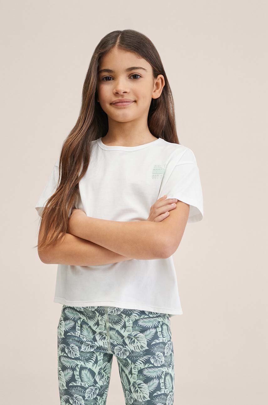 

Детская хлопковая футболка Mango Kids цвет белый