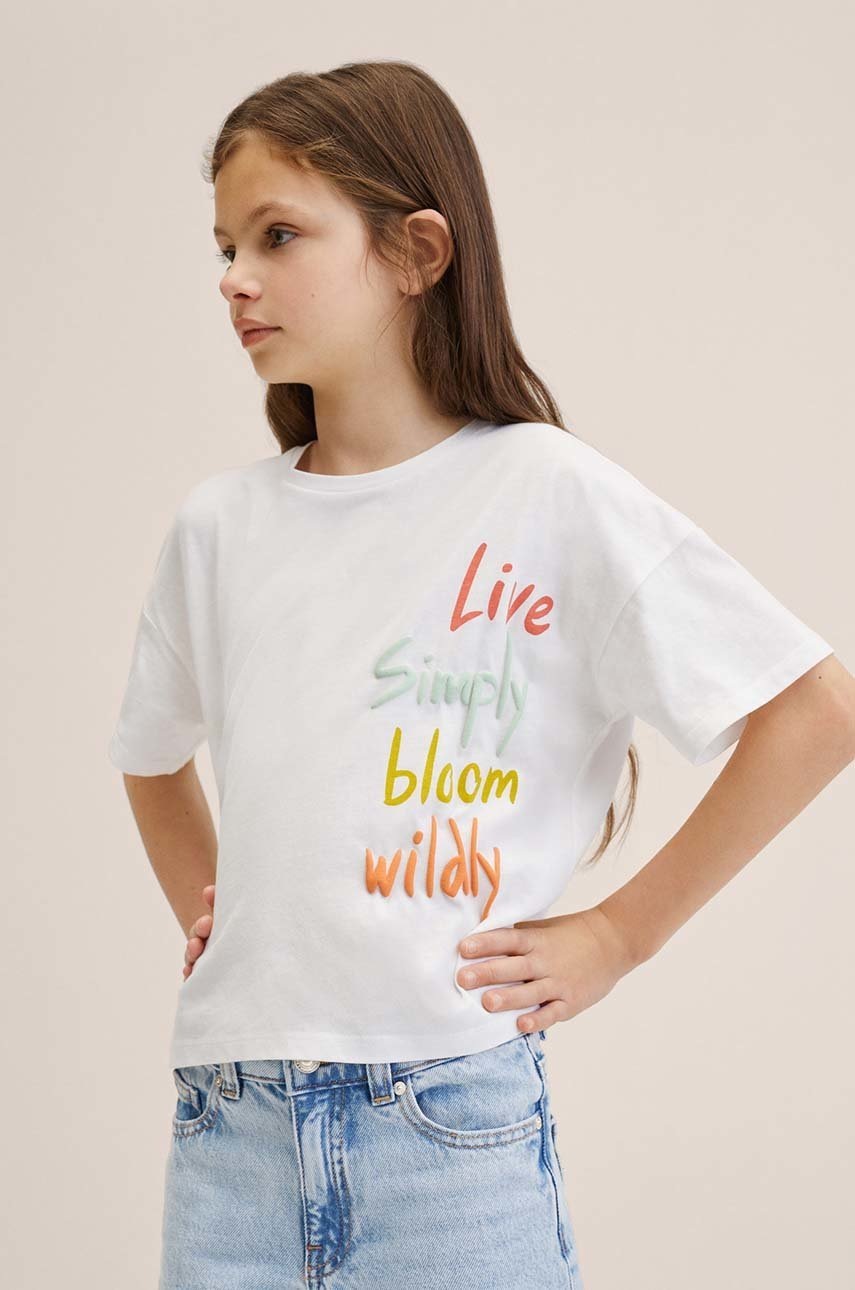 

Детска памучна тениска Mango Kids в бяло, Бял