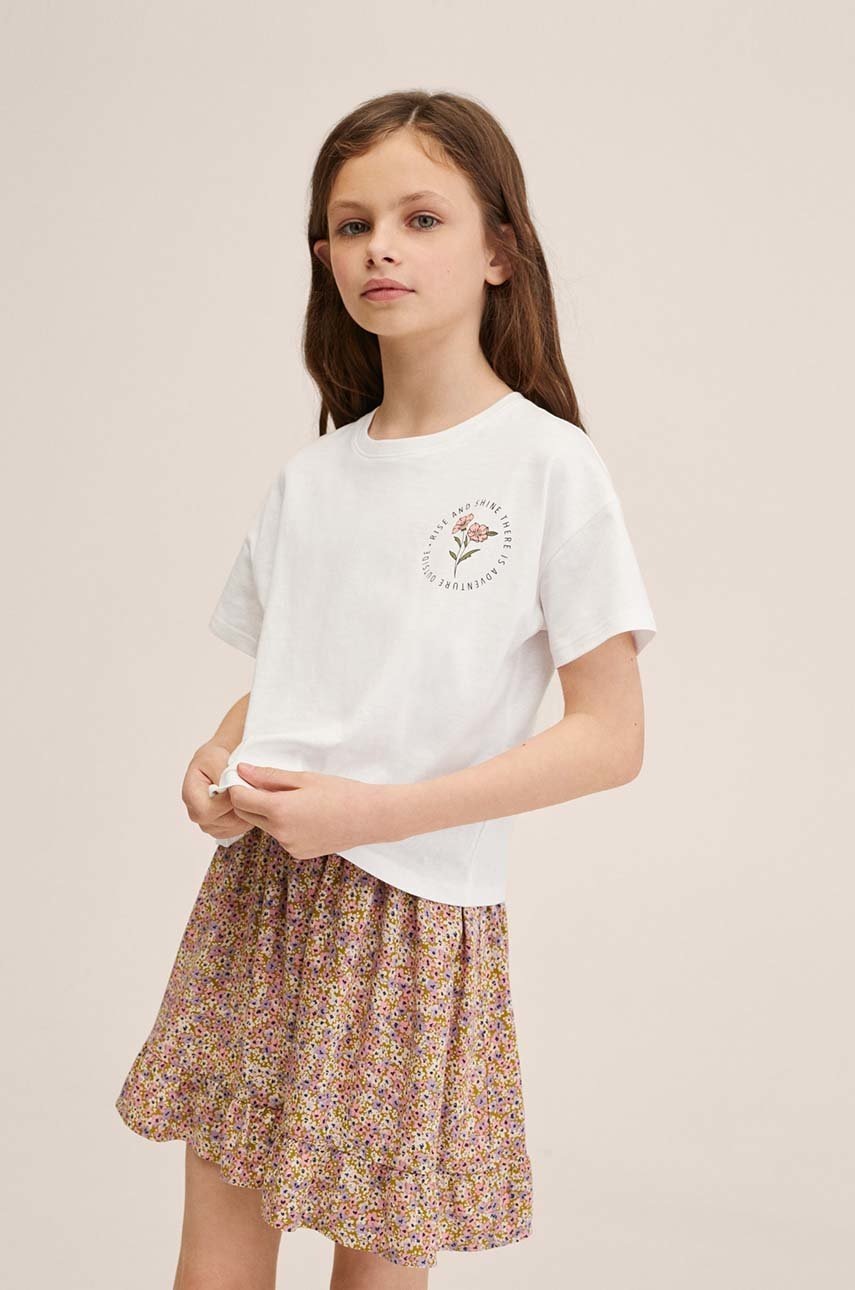 

Детска памучна тениска Mango Kids World в бяло, Бял