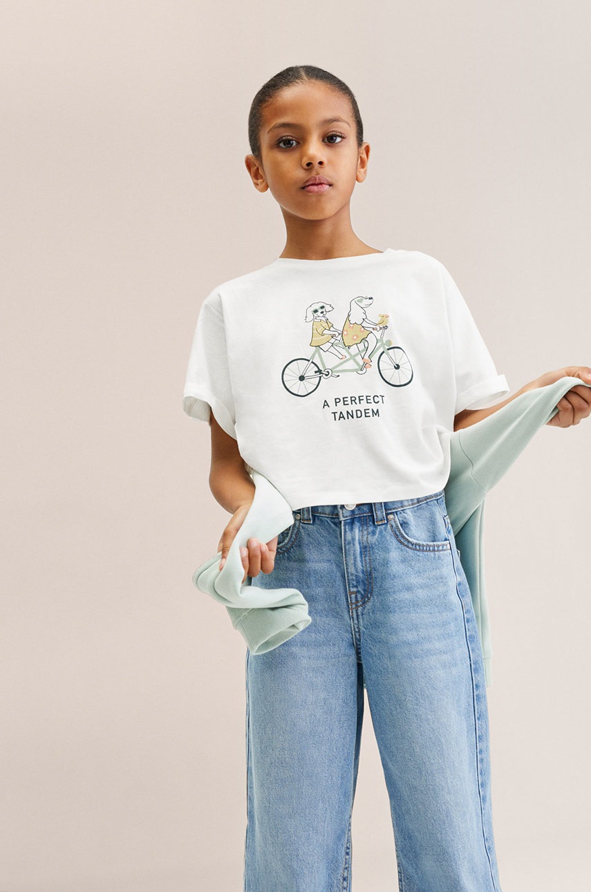 

Детска памучна тениска Mango Kids Mood в бяло, Бял
