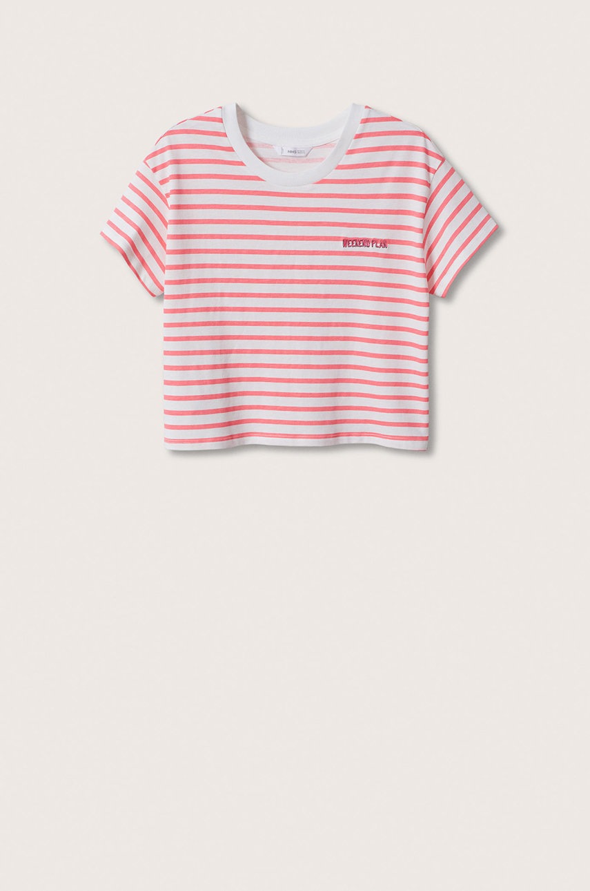 

Дитяча бавовняна футболка Mango Kids Rayas колір рожевий
