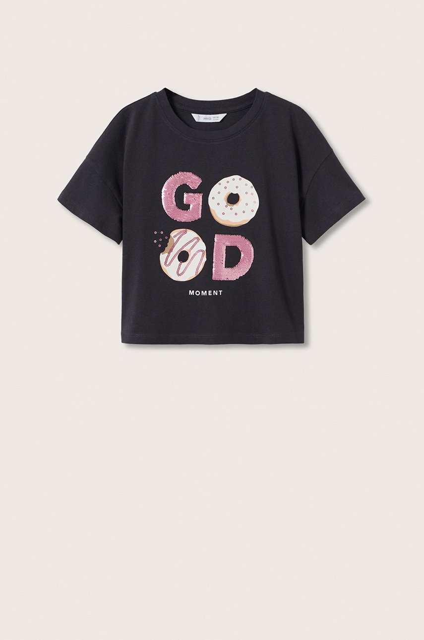 

Детска памучна тениска Mango Kids Lolly в сиво, Сив