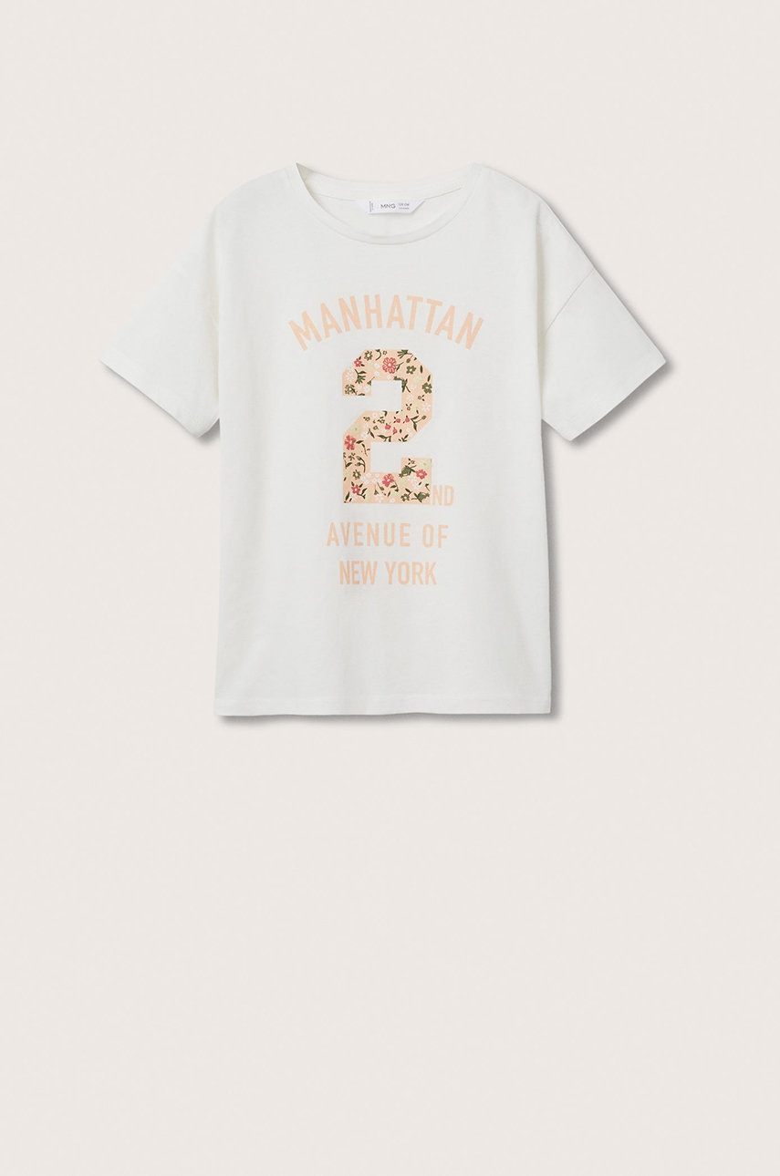 

Детска памучна тениска Mango Kids Blossom в бяло, Бял