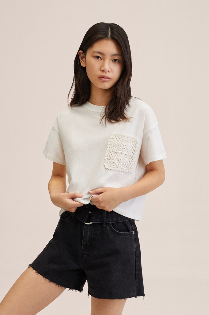 

Детска памучна тениска Mango Kids Crochet в бежово, Бежов