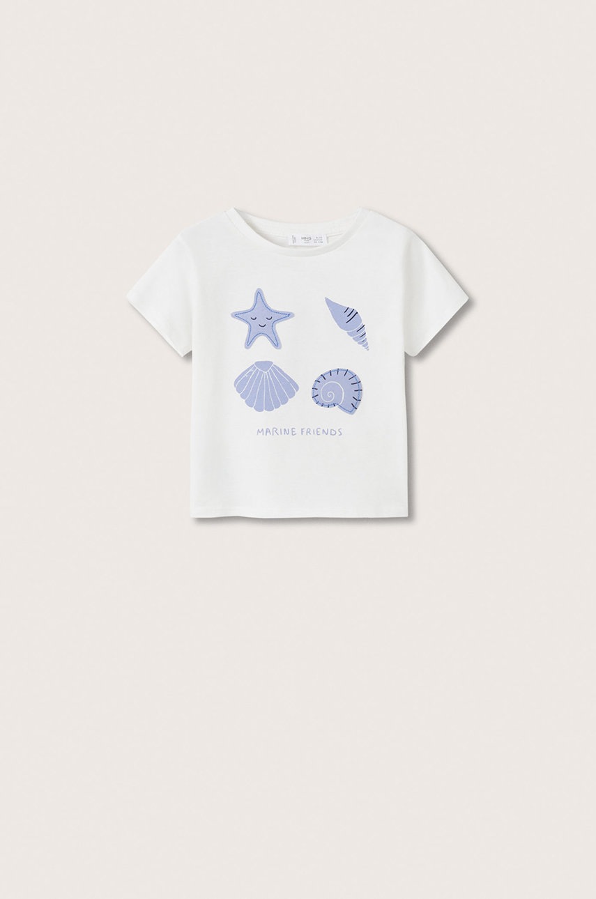 

Детска памучна тениска Mango Kids Conchas в бяло, Бял