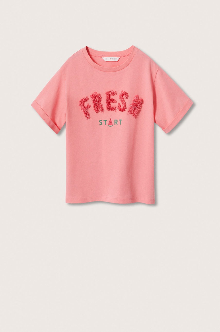 

Детска памучна тениска Mango Kids в розово, Розов