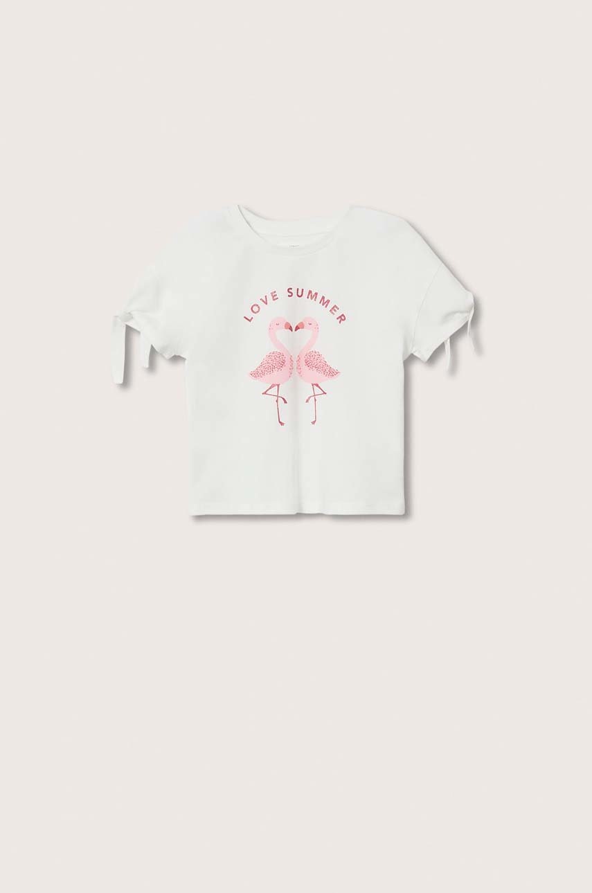 

Детска памучна тениска Mango Kids Flamingo в бяло, Бял
