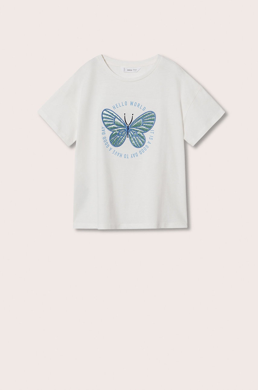 

Детска памучна тениска Mango Kids Mariposa в бяло, Бял