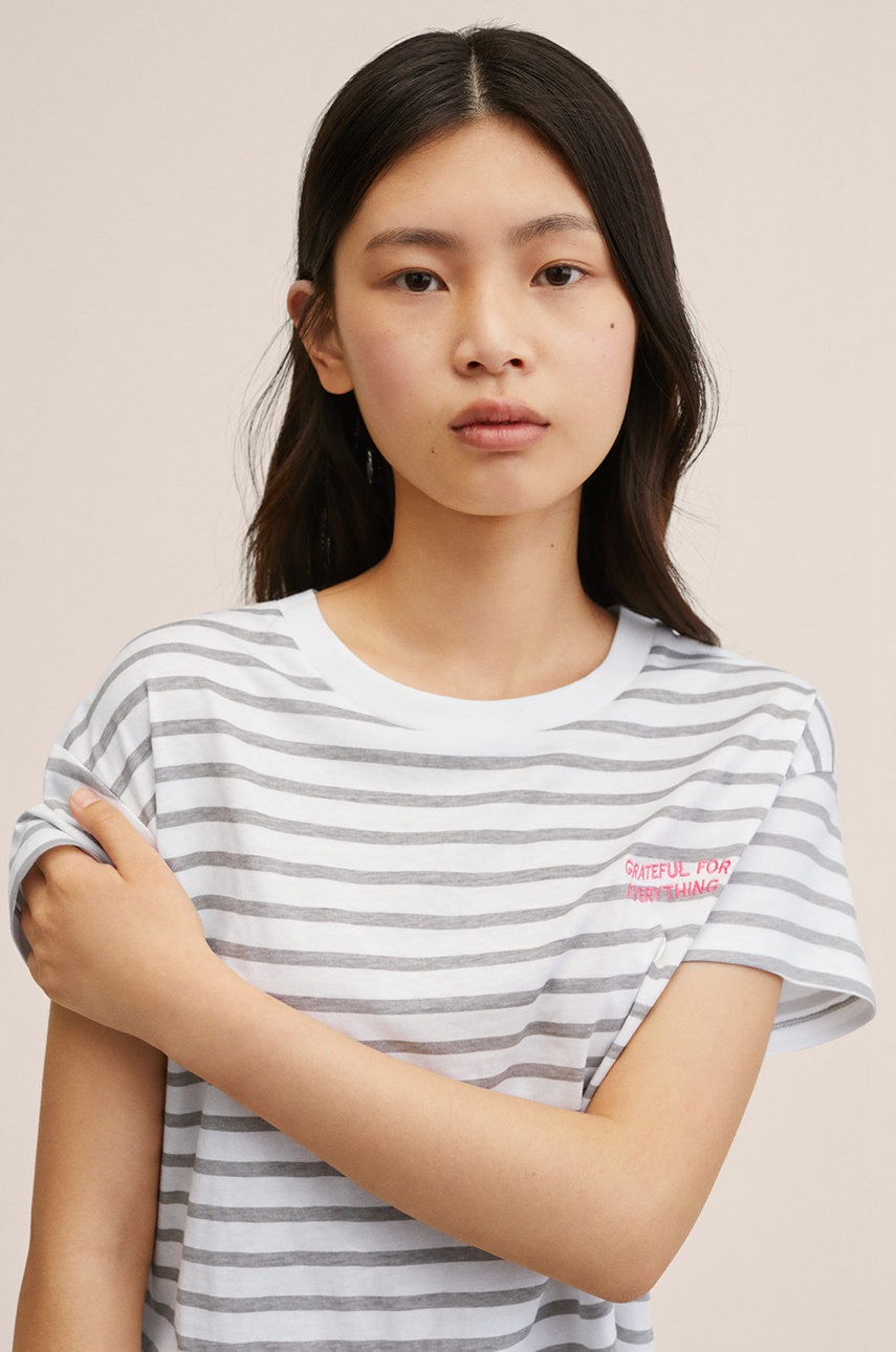 

Детска памучна тениска Mango Kids Rayas в сиво, Сив
