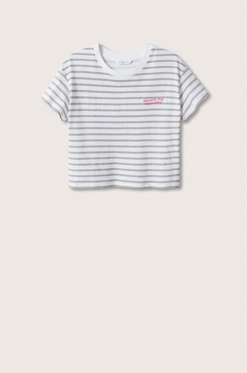 

Детская хлопковая футболка Mango Kids Rayas цвет серый