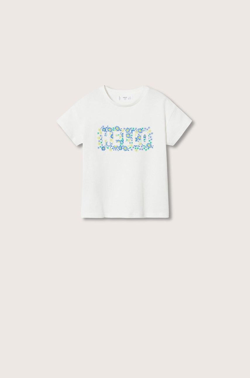 

Детска памучна тениска Mango Kids Hola в бяло, Бял