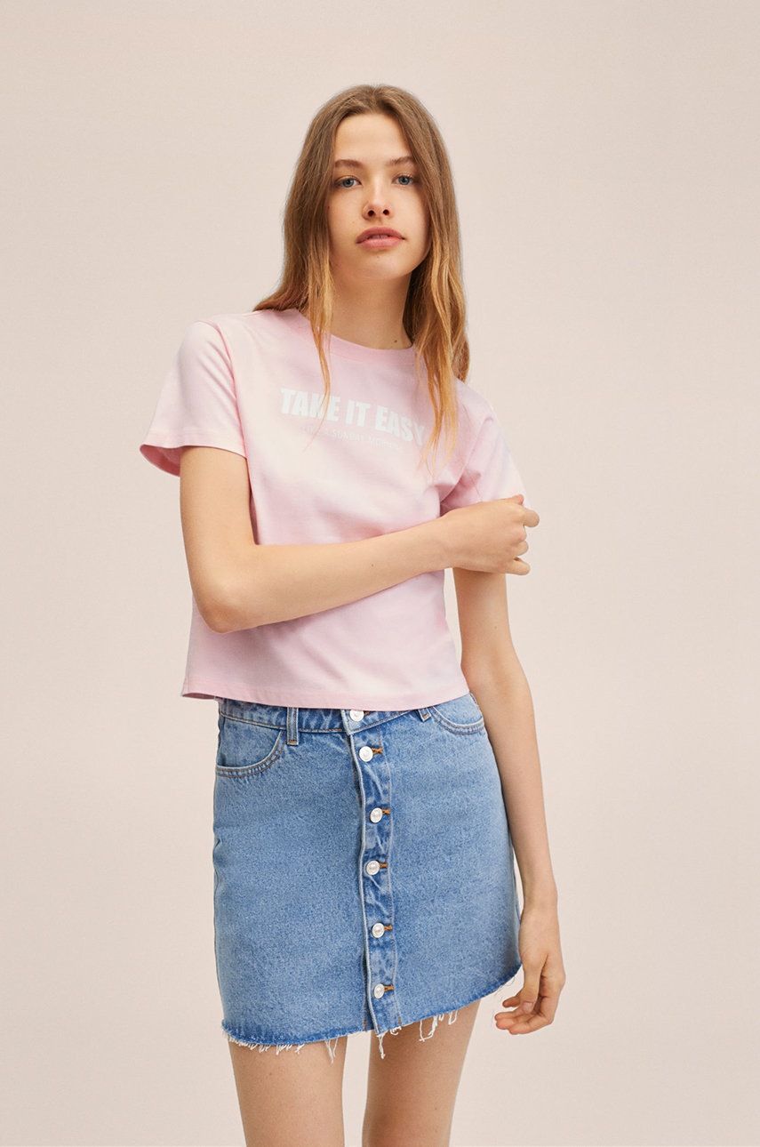 

Детска памучна тениска Mango Kids Easy в розово, Розов