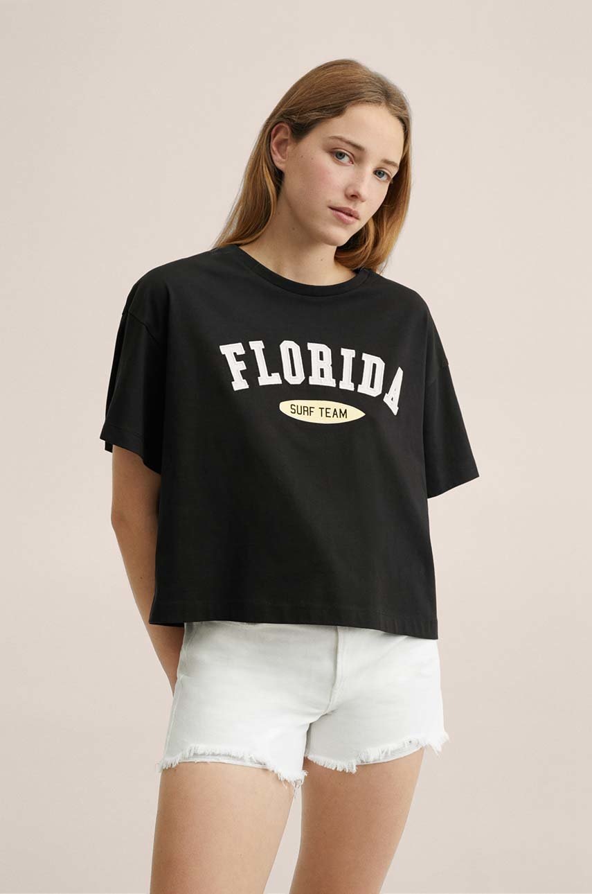 

Детска памучна тениска Mango Kids Athletic в черно, Черен