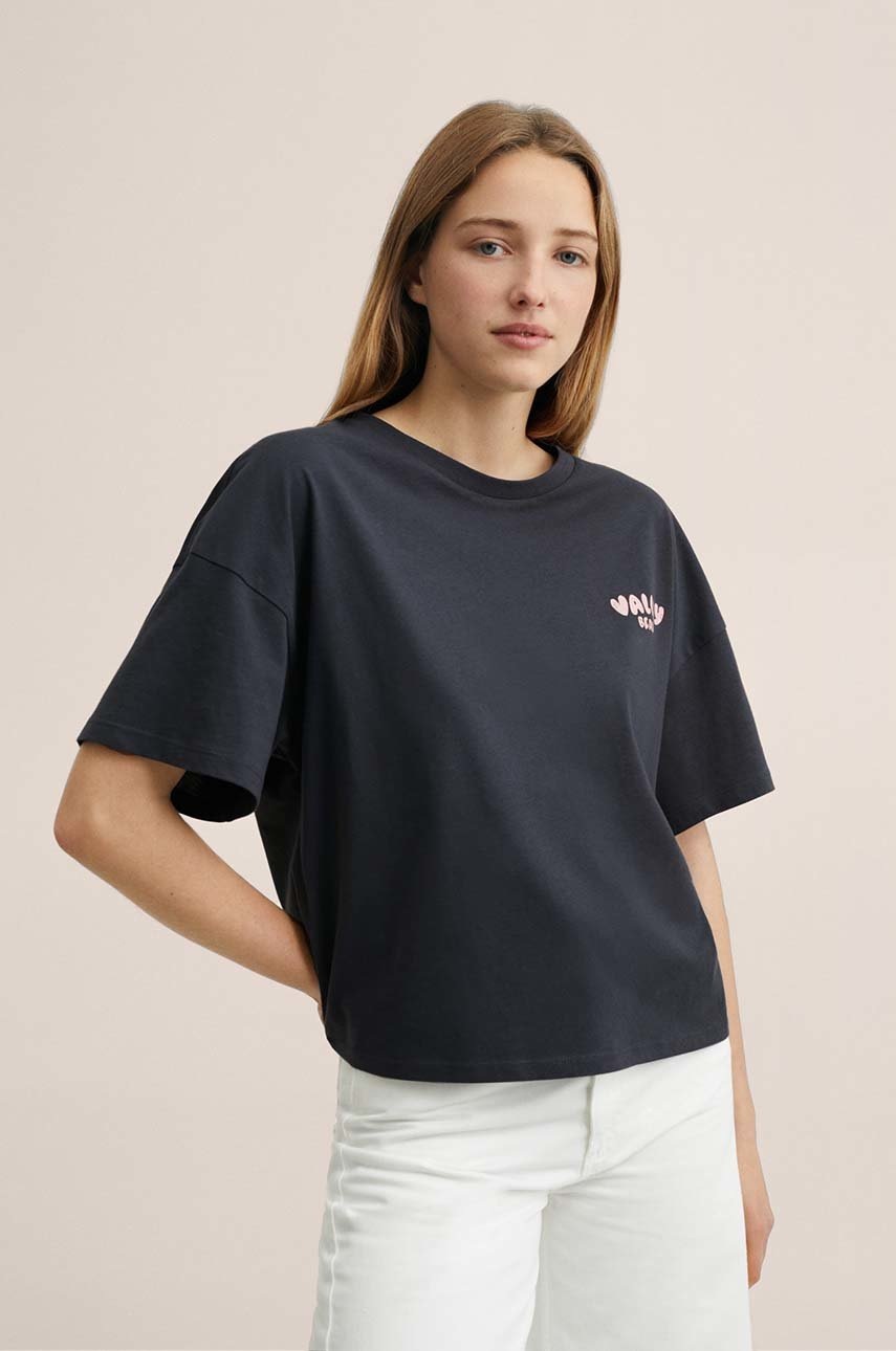 

Детска памучна тениска Mango Kids Psyche в сиво, Сив