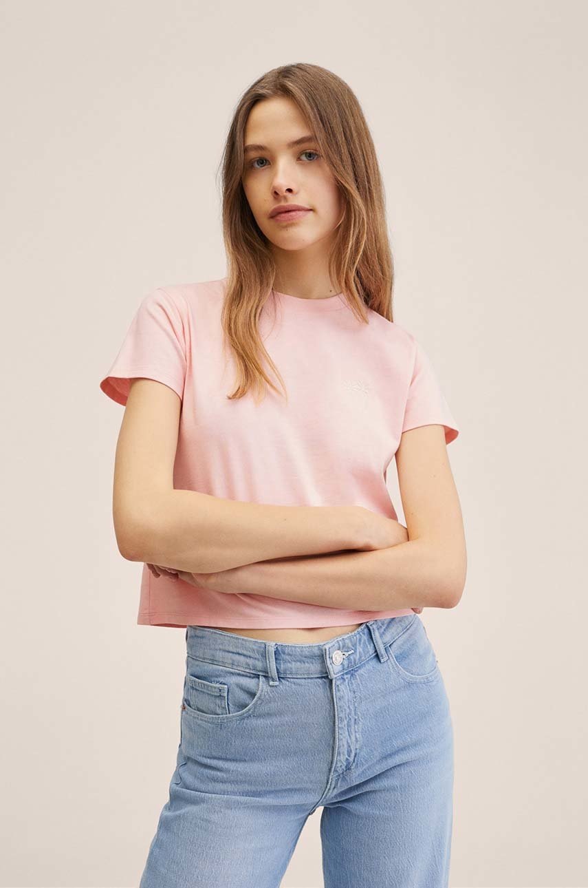 

Детска памучна тениска Mango Kids Pink в розово, Розов