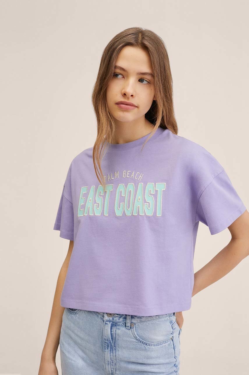 

Детска памучна тениска Mango Kids East в лилаво, Виолетов