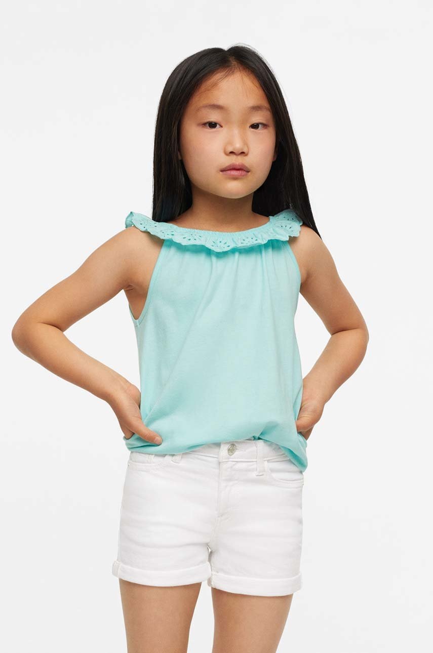 

Детски памучен топ Mango Kids Maggie в тюркоазено, Тюркоазен