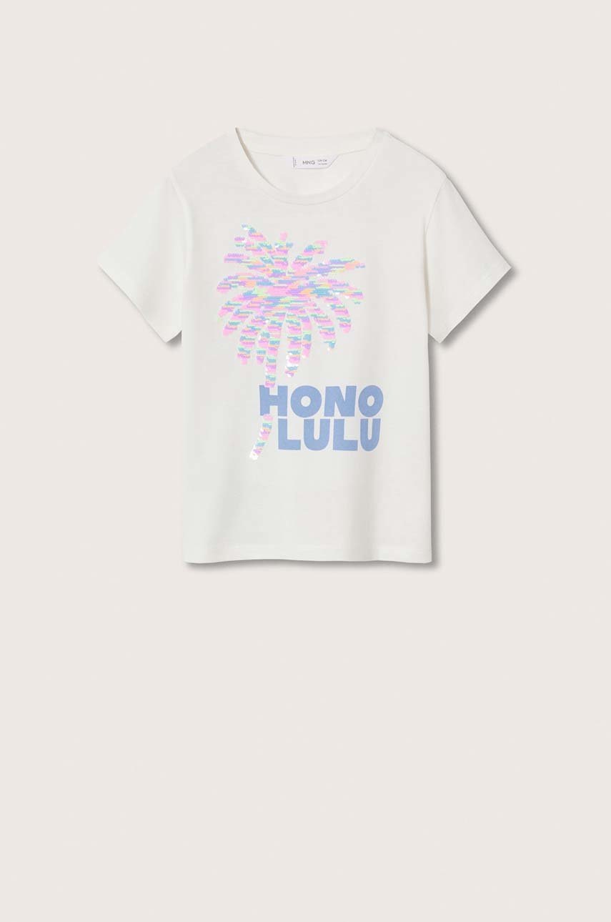 

Детска памучна тениска Mango Kids Hawai в бяло, Бял