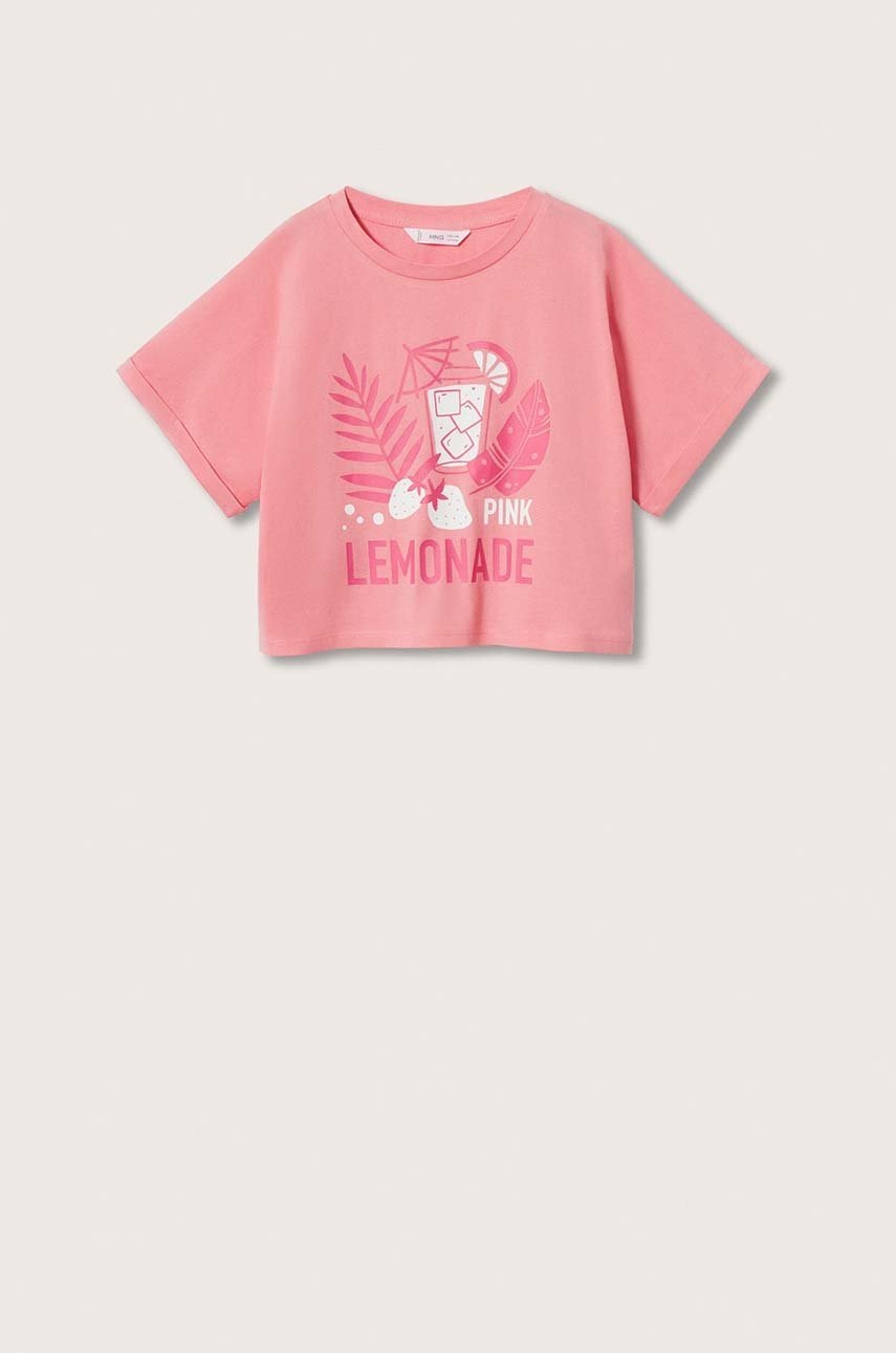 

Детска памучна тениска Mango Kids Lemonade в розово, Розов
